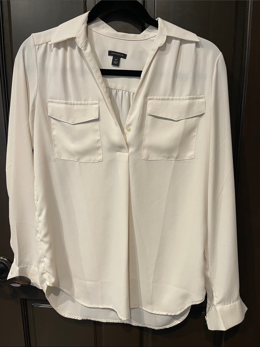 Ann Taylor Ivory Button-Front Utility Blouse